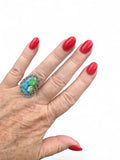 Kingman Peacock Dahlia Solid 925 Sterling Silver Ring 7.5