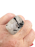 Rough Tourmaline in Quartz Solid 925 Sterling Silver Ring 7
