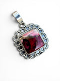 Kingman Red Rose Dahlia Solid 925 Sterling Silver Pendant