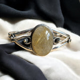 Gold Rutilated Quartz Solid 925 Sterling Silver Cuff Bracelet