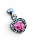 Heart Kingman Pink Dahlia Turquoise Solid 925 Sterling Silver Pendant