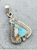 Kingman Blue Ice Dahlia Turquoise Solid 925 Sterling Silver Pendant