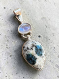 K2 & Rainbow Moonstone Solid 925 Sterling Silver Pendant