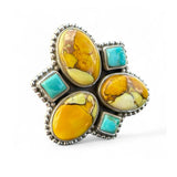 Kingman Honey Dahlia & Turquoise Solid 925 Sterling Silver Ring 8