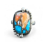 Kingman Turquoise & Spiny Oyster Solid 925 Sterling Silver Ring 8