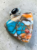 Kingman Turquoise & Oyster Solid 925 Sterling Silver Pendant