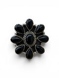 Flower Black Onyx Solid 925 Sterling Silver Ring ADJ