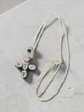Cross Rainbow Moonstone Solid 925 Sterling Silver Pendant with chain