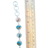 Kingman Turquoise & Spiny Oyster Solid 925 Sterling Silver Bracelet