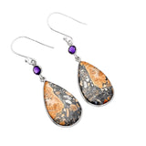 Maligano Jasper & Amethyst Solid 925 Sterling Silver Earrings
