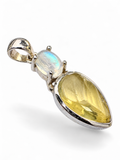 Rough Citrine & Rainbow Moonstone Solid 925 Sterling Silver Pendant