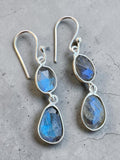 Double Labradorite faceted Solid 925 Sterling Silver Earrings