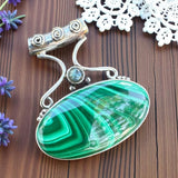Malachite & Labradorite Solid 925 Sterling Silver Pendant