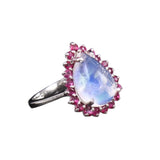 Rainbow Moonstone & Garnet Solid 925 Sterling Silver Ring 9