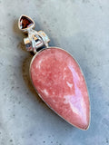 Rhodochrosite & Garnet Solid 925 Sterling Silver Pendant