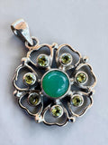 Chrysoprase & Peridot Solid 925 Sterling Silver Pendant