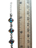 Inlaid Turquoise, Coral, Oyster, Onyx, Malachite Solid 925 Sterling Silver Bracelet