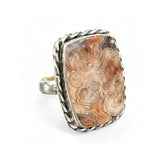 Crazy Lace Agate square Solid 925 Sterling Silver Ring 6.5