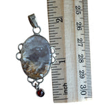 Ocean Jasper & Garnet Solid 925 Sterling Silver Pendant