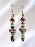 Pink & Green Tourmaline Solid 925 Sterling Silver Earrings