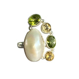 Baroque Pearl, Peridot & Citrine Solid 925 Sterling Silver Ring 10