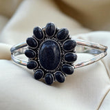 Blue Sandstone Flower Solid 925 Sterling Silver Cuff Bracelet