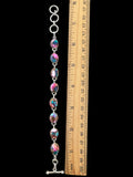 Kingman Pink Dahlia Turquoise Solid 925 Sterling Silver Bracelet