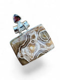Ocean Jasper & Garnet Solid 925 Sterling Silver Pendant