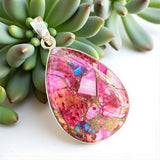 Kingman Pink Dahlia Turquoise Solid 925 Sterling Silver Pendant