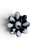 Flower White Buffalo Solid 925 Sterling Silver Ring ADJ