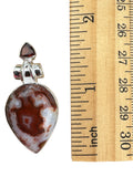 Crazy Lace Agate & Garnet Solid 925 Sterling Silver Pendant