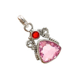 Pink Topaz & Garnet Solid 925 Sterling Silver Pendant
