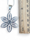 Flower Blue Topaz Solid 925 Sterling Silver Pendant with 18 inch chain necklace