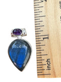 Blue Labradorite & Amethyst Solid 925 Sterling Silver Pendant