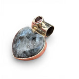 HEART Larvikite & Garnet & Solid 925 Sterling Silver Pendant
