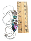Kingman Oink Dahlia, Rose Quartz, Apatite, Amethyst & Blue Topaz Solid 925 Sterling Silver Pendant on 20 inch Chain Necklace