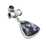 Snowflake Black Obsidian & Onyx Solid 925 Sterling Silver Pendant