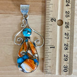 Turquoise & Spiny Oyster Solid 925 Sterling Silver Pendant