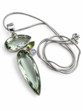 Green Amethyst / Prasiolite, Peridot, Moonstone Solid 925 Sterling Silver Pendant on 20 inch chain necklace