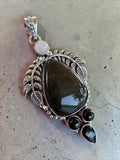 Black Obsidian & Onyx Silver Overlay Pendant