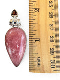 Rhodochrosite & Garnet Solid 925 Sterling Silver Pendant