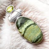 Larsonite & Peridot Solid 925 Sterling Silver Pendant