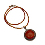 Carnelian Solid 925 Sterling Silver Beaded Pendant Necklace