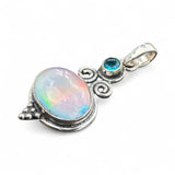 Aurora Opal & Blue Quartz Solid 925 Sterling Silver Pendant