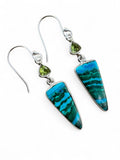 Malachite Azurite & Peridot Solid 925 Sterling Silver Earrings