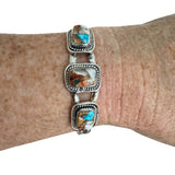 Turquoise & Spiny Oyster Solid 925 Sterling Silver Cuff Bracelet