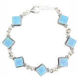 Lab Fire Opal Solid 925 Sterling Silver Bracelet
