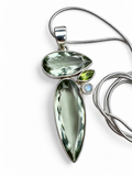 Green Amethyst / Prasiolite, Peridot, Moonstone Solid 925 Sterling Silver Pendant on 20 inch chain necklace