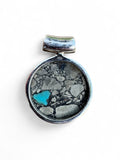 Kingman Turquoise with Pyrite Solid 925 Sterling Silver Pendant