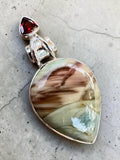 Imperial Jasper & Garnet Solid 925 Sterling Silver Pendant